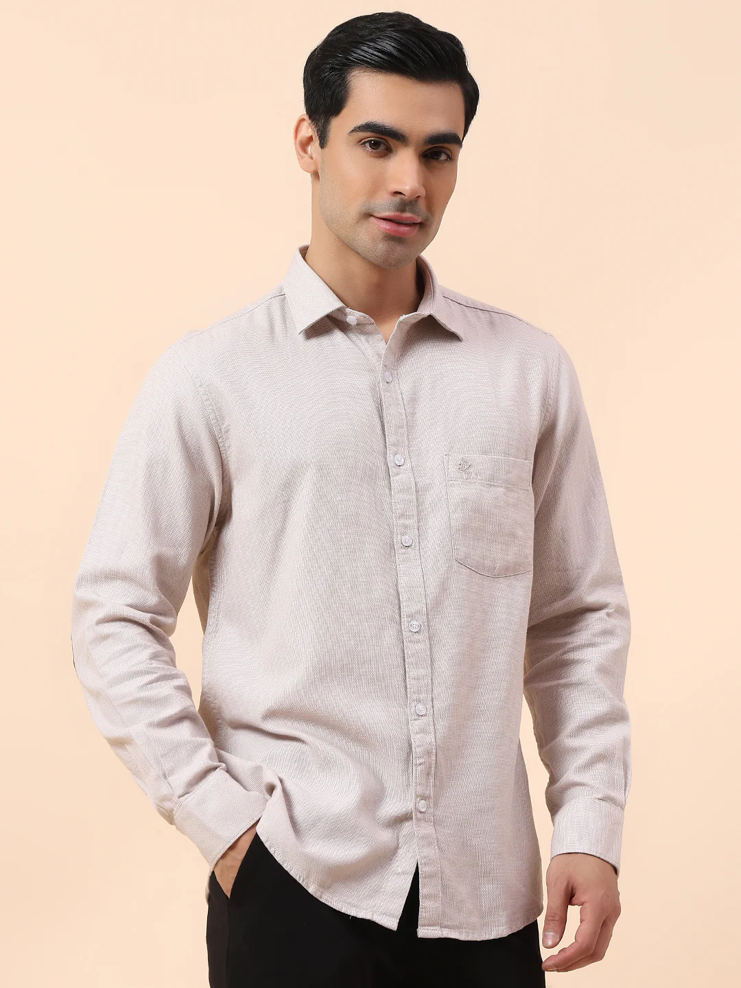 Casual Shirt for Men | Breathable & Soft with Color Fastness Slim Fit Spread Collar Cotton Fabric Self Design Pattern - Image 6