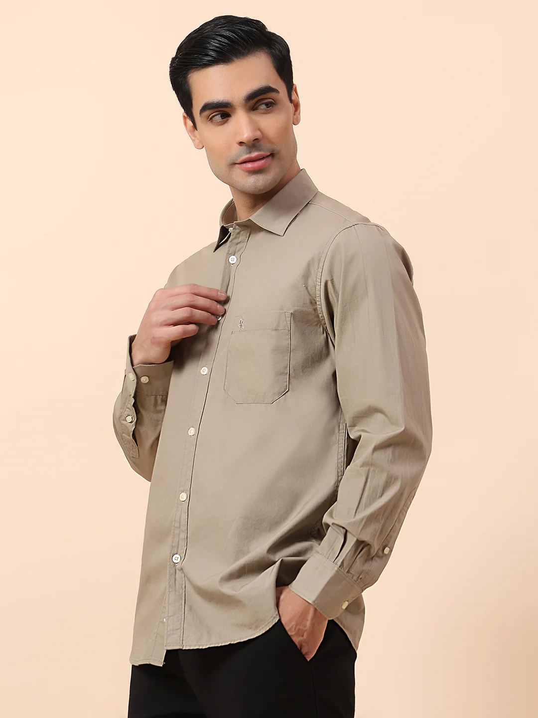 Casual Shirt for Men | Breathable & Soft with Color Fastness Slim Fit Spread Collar Cotton Fabric Solid Pattern - Image 4