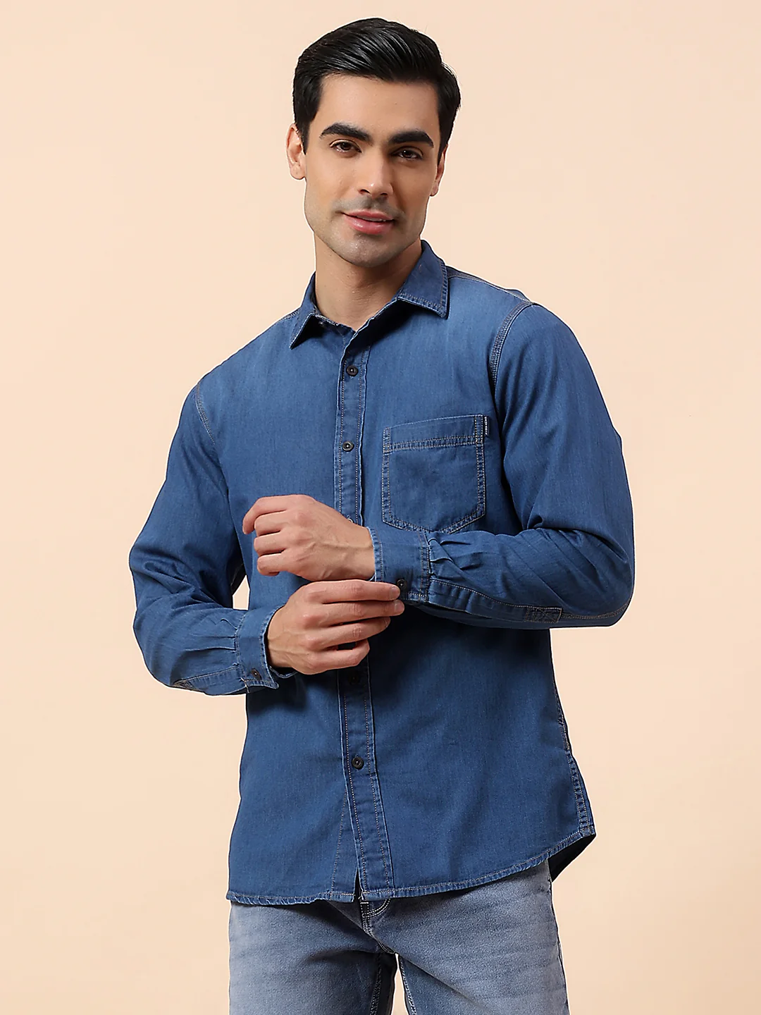 Casual Shirt for Men | Breathable & Soft with Color Fastness Slim Fit Spread Collar Cotton Fabric Solid Pattern - Image 3