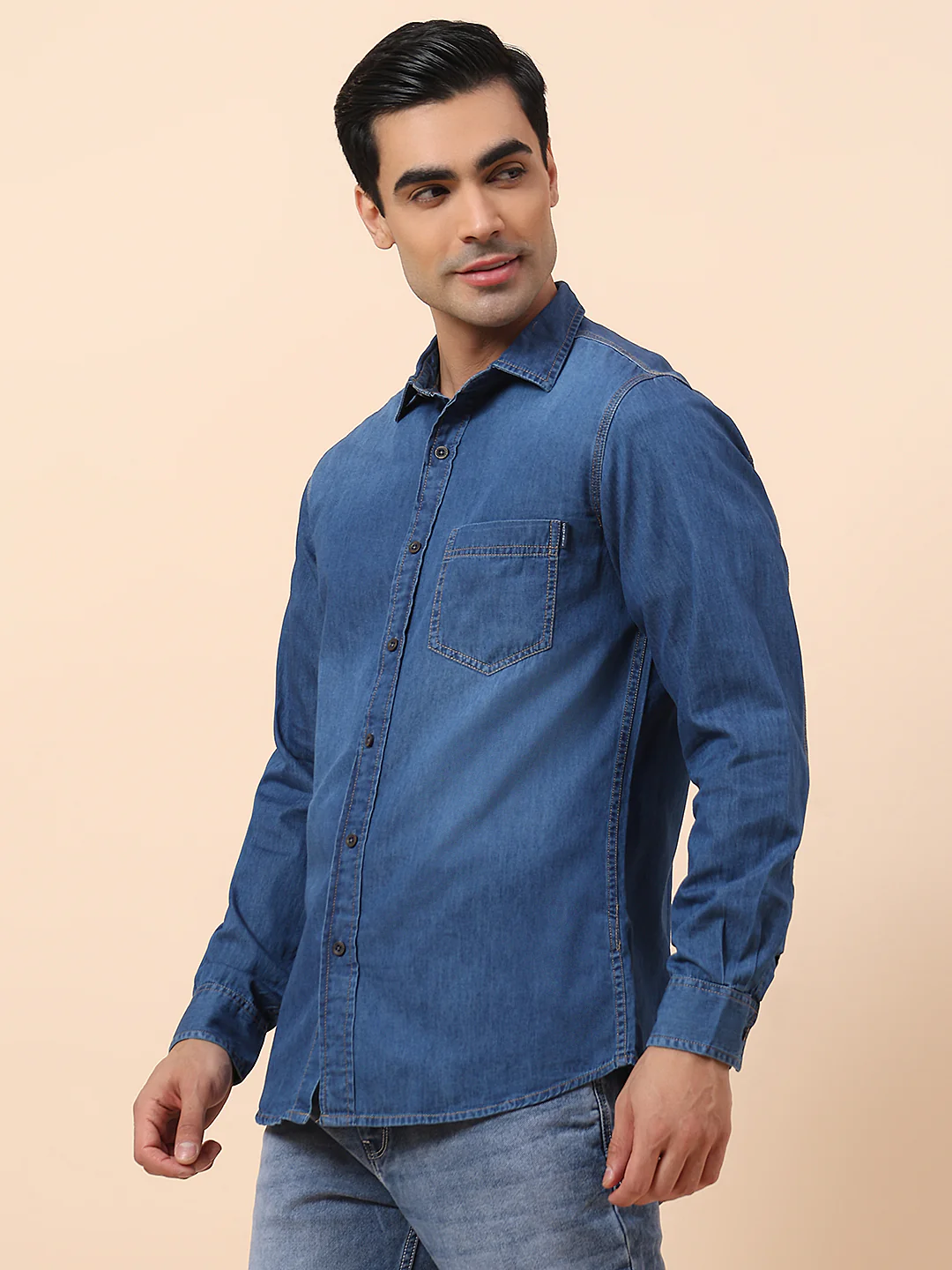 Casual Shirt for Men | Breathable & Soft with Color Fastness Slim Fit Spread Collar Cotton Fabric Solid Pattern - Image 4