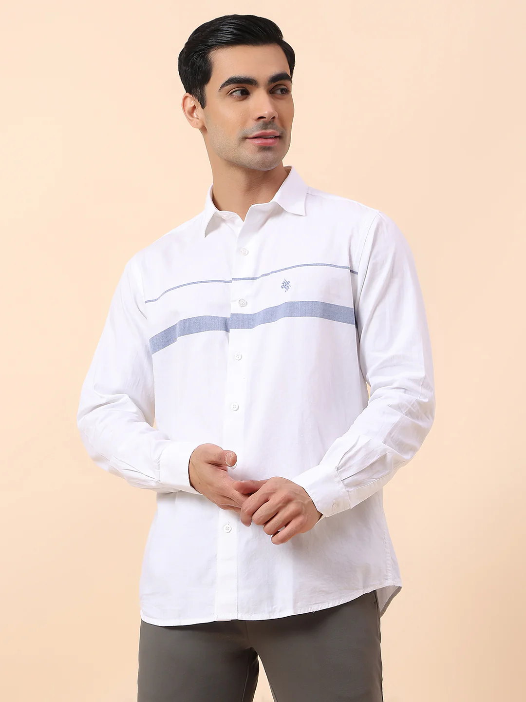Casual Shirt for Men | Breathable & Soft with Color Fastness Slim Fit Spread Collar Cotton Fabric Striped Pattern - Image 3