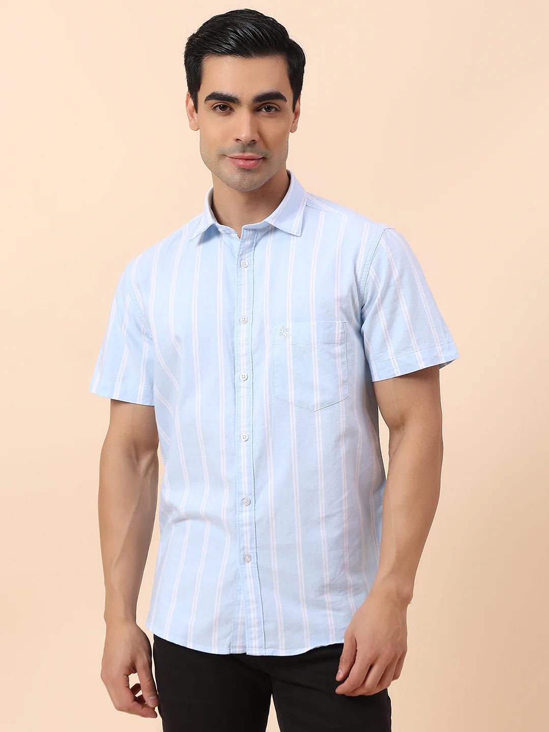 Casual Shirt for Men | Breathable & Soft with Color Fastness Slim Fit Spread Collar Cotton Fabric Striped Pattern - Image 3