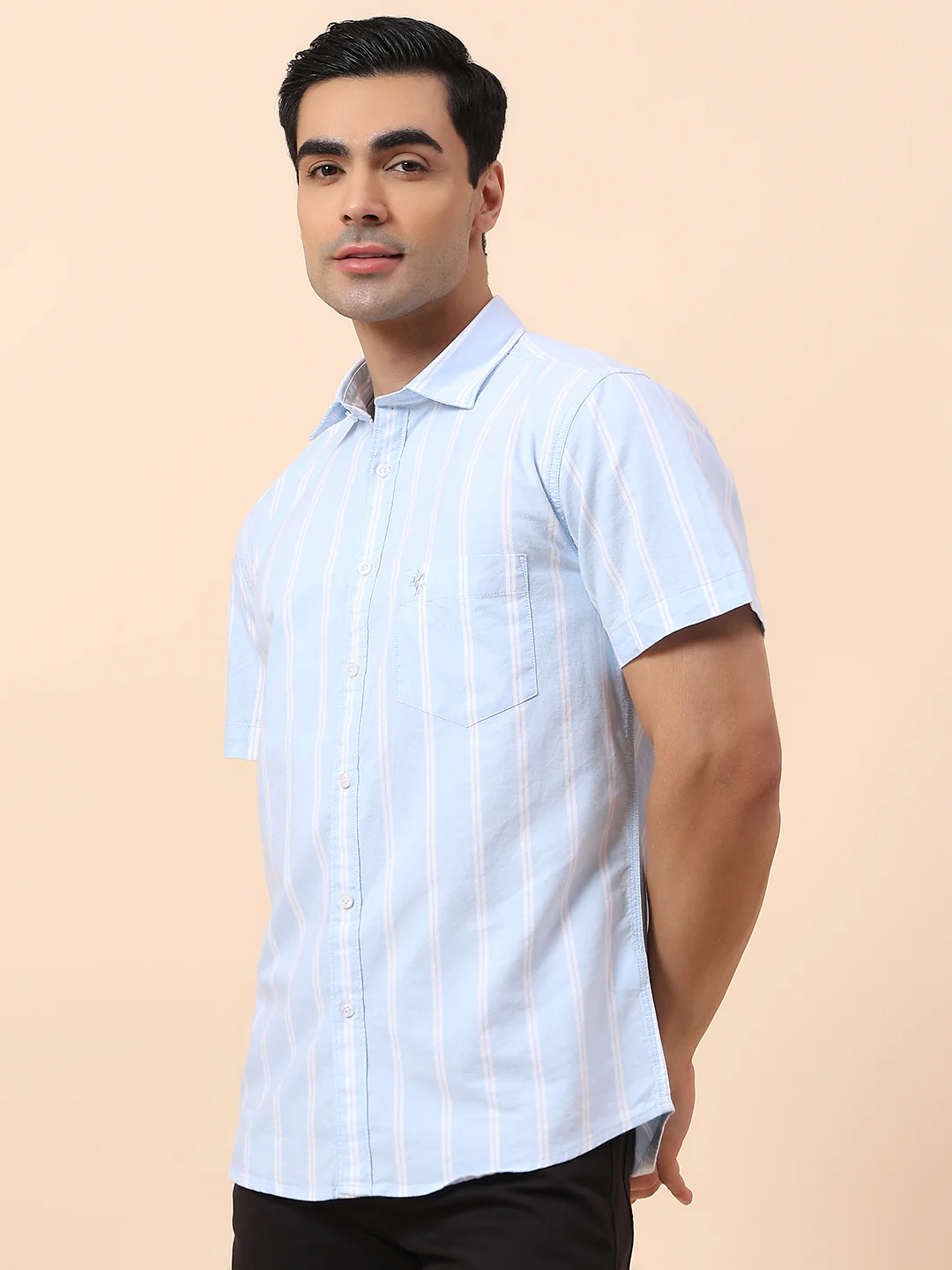 Casual Shirt for Men | Breathable & Soft with Color Fastness Slim Fit Spread Collar Cotton Fabric Striped Pattern - Image 4