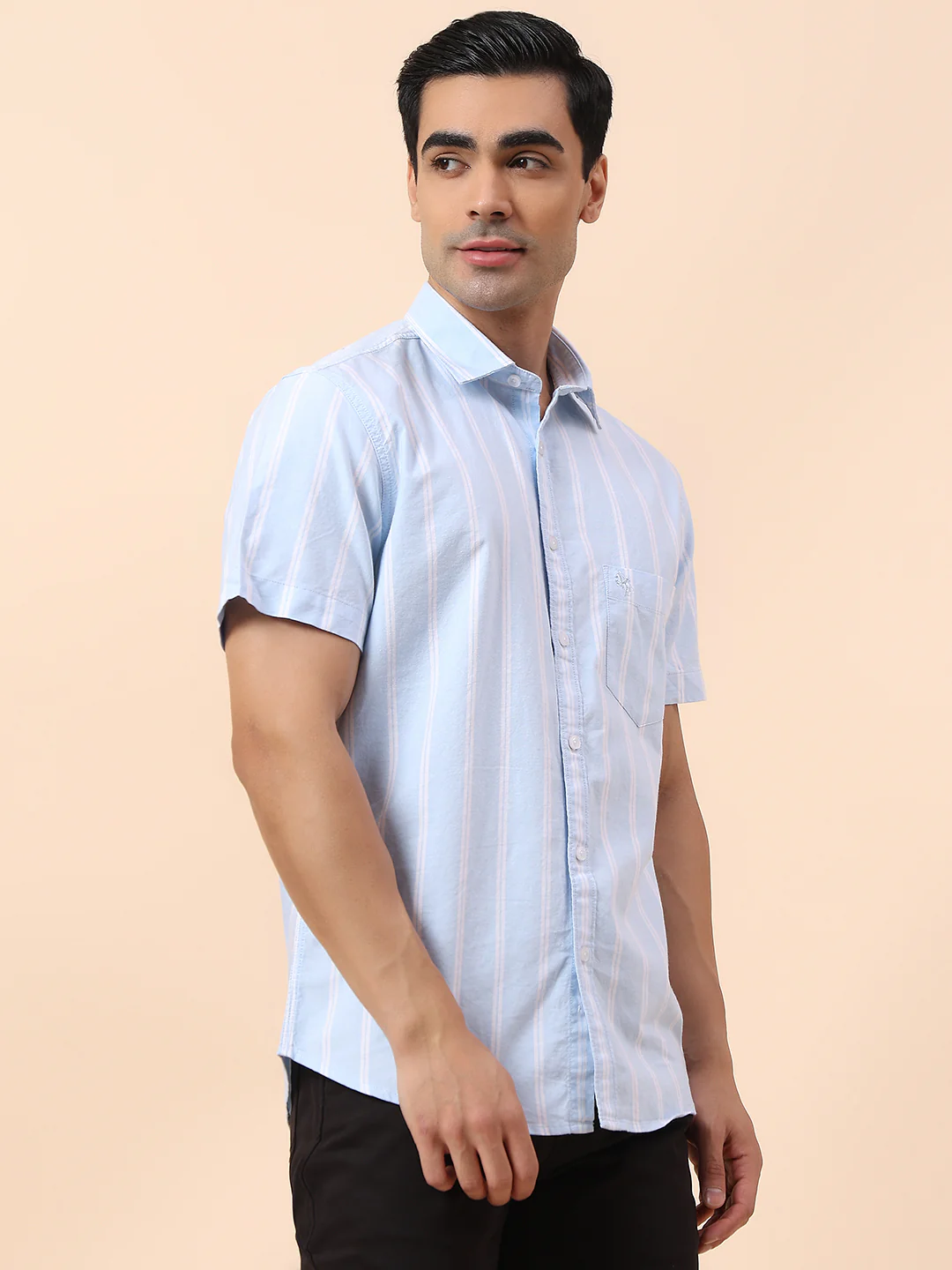 Casual Shirt for Men | Breathable & Soft with Color Fastness Slim Fit Spread Collar Cotton Fabric Striped Pattern - Image 5
