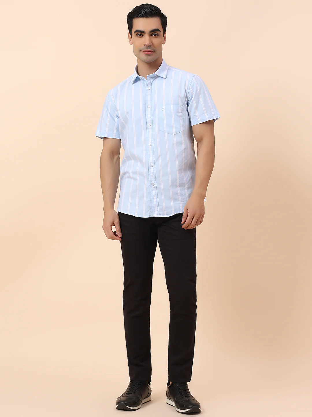 Casual Shirt for Men | Breathable & Soft with Color Fastness Slim Fit Spread Collar Cotton Fabric Striped Pattern - Image 8