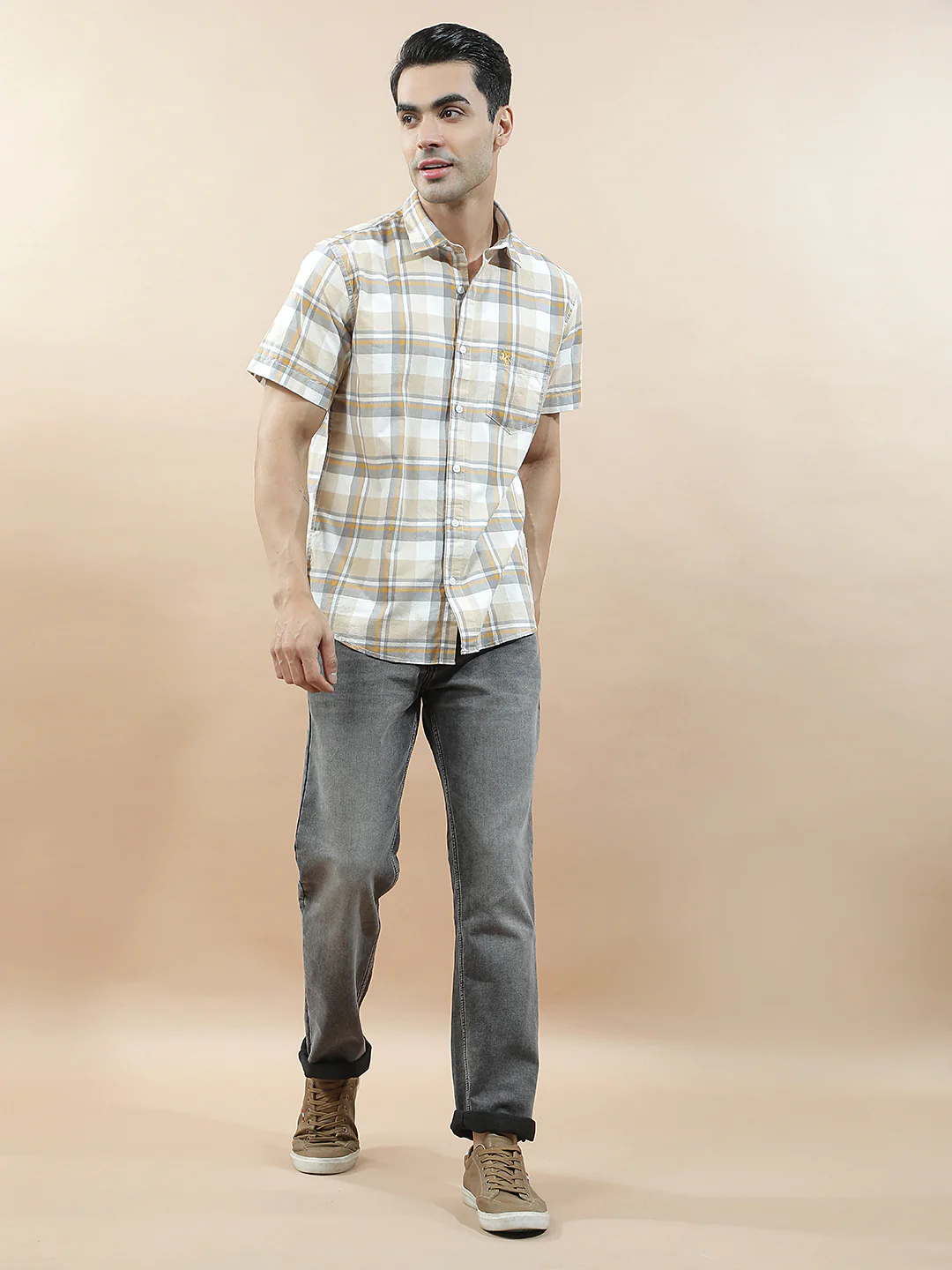 Casual Shirt for Men l Breathable & Soft with Color Fastness Slim Fit Cotton Fabric Checkered Pattern
