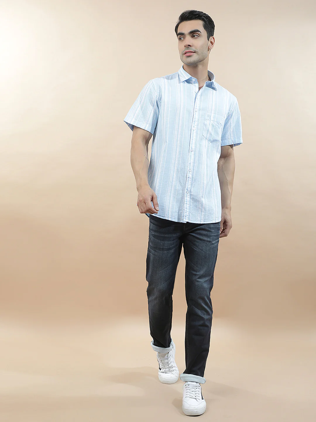Casual Shirt for Men l Breathable & Soft with Color Fastness Slim Fit Cotton Fabric Striped Pattern