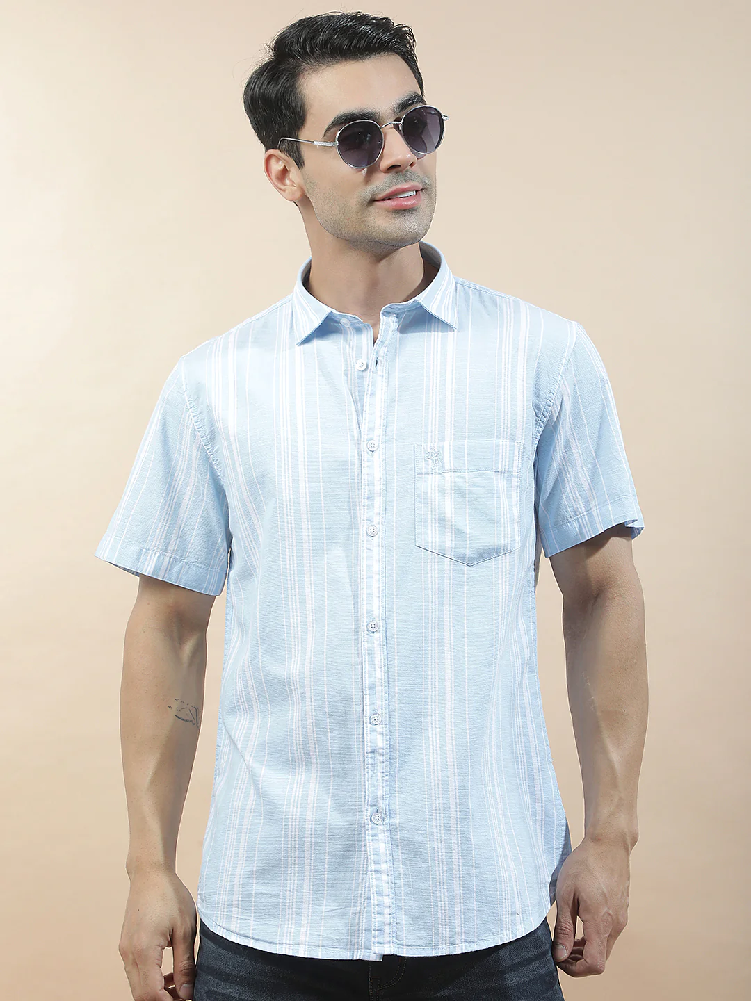 Casual Shirt for Men l Breathable & Soft with Color Fastness Slim Fit Cotton Fabric Striped Pattern - Image 3