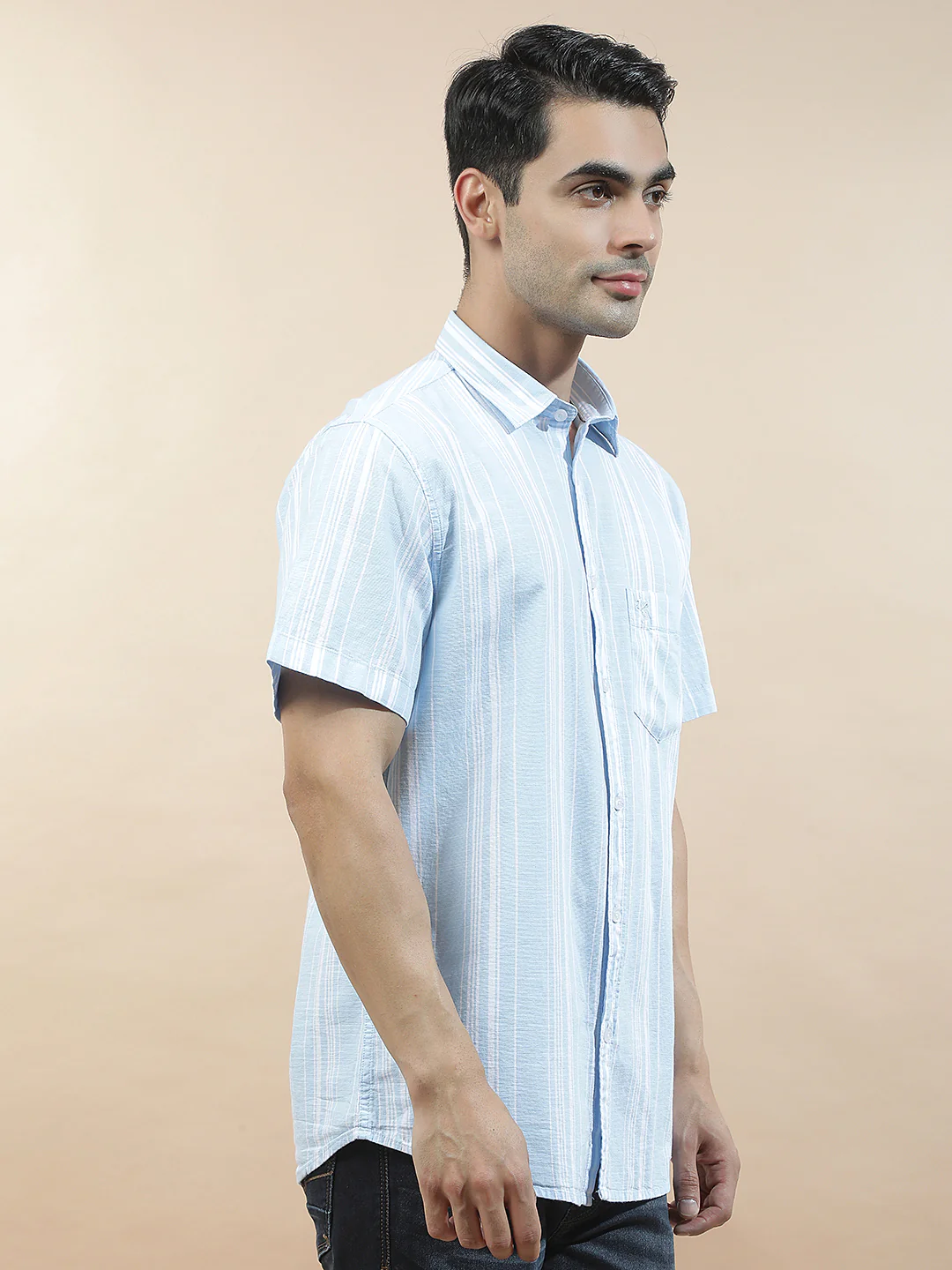 Casual Shirt for Men l Breathable & Soft with Color Fastness Slim Fit Cotton Fabric Striped Pattern - Image 6
