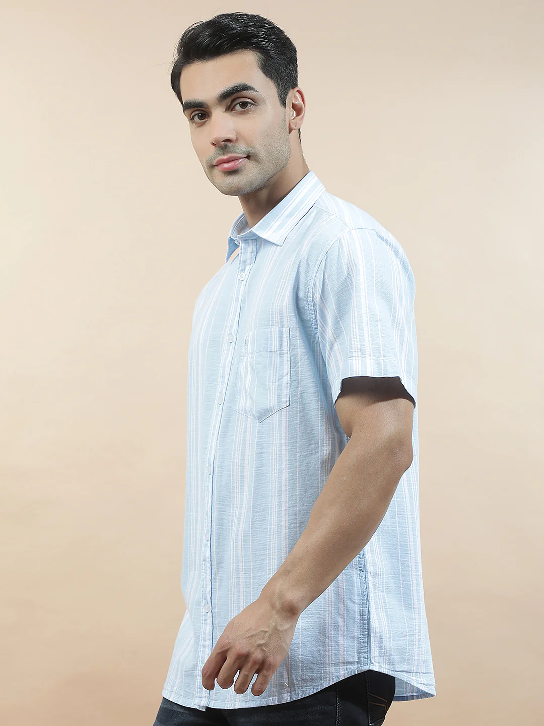 Casual Shirt for Men l Breathable & Soft with Color Fastness Slim Fit Cotton Fabric Striped Pattern - Image 8