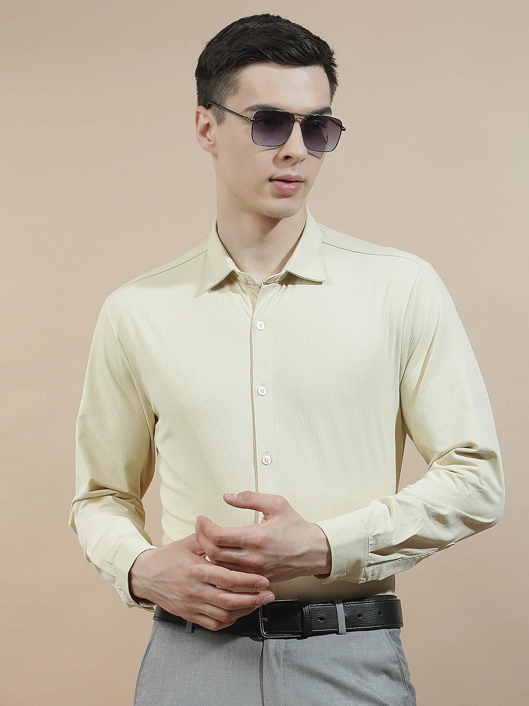 Casual Shirt for Men l Breathable & Soft with Color Fastness Slim Fit Polyester Stretch Fabric Self Design Pattern - Image 2