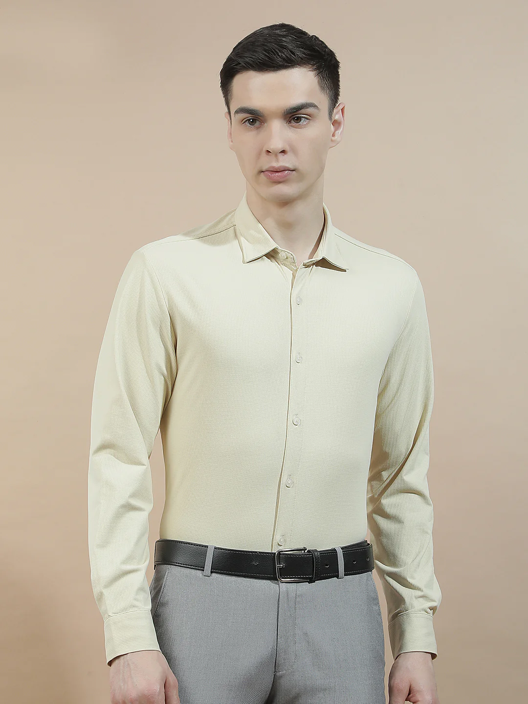 Casual Shirt for Men l Breathable & Soft with Color Fastness Slim Fit Polyester Stretch Fabric Self Design Pattern - Image 4