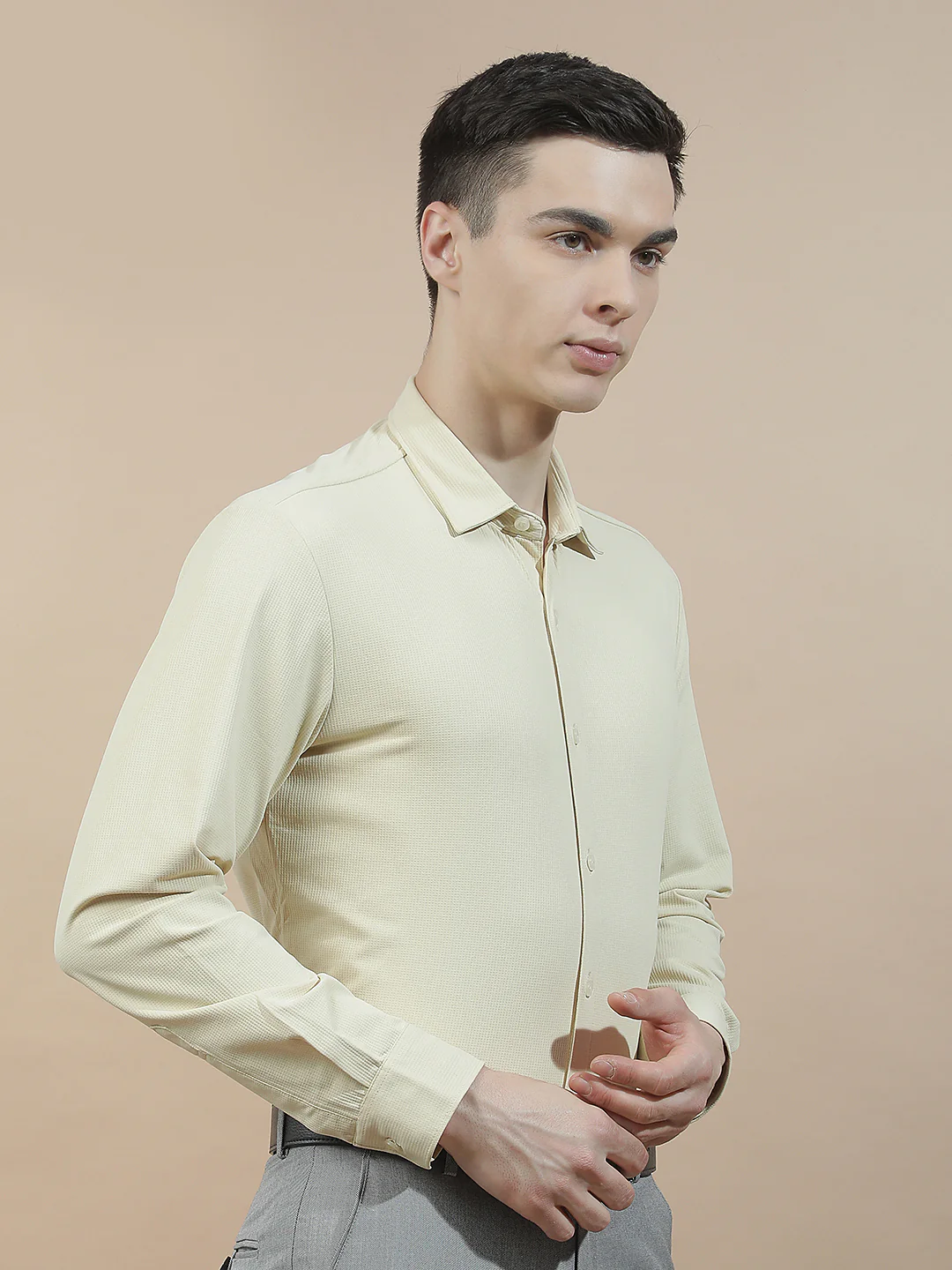 Casual Shirt for Men l Breathable & Soft with Color Fastness Slim Fit Polyester Stretch Fabric Self Design Pattern - Image 5