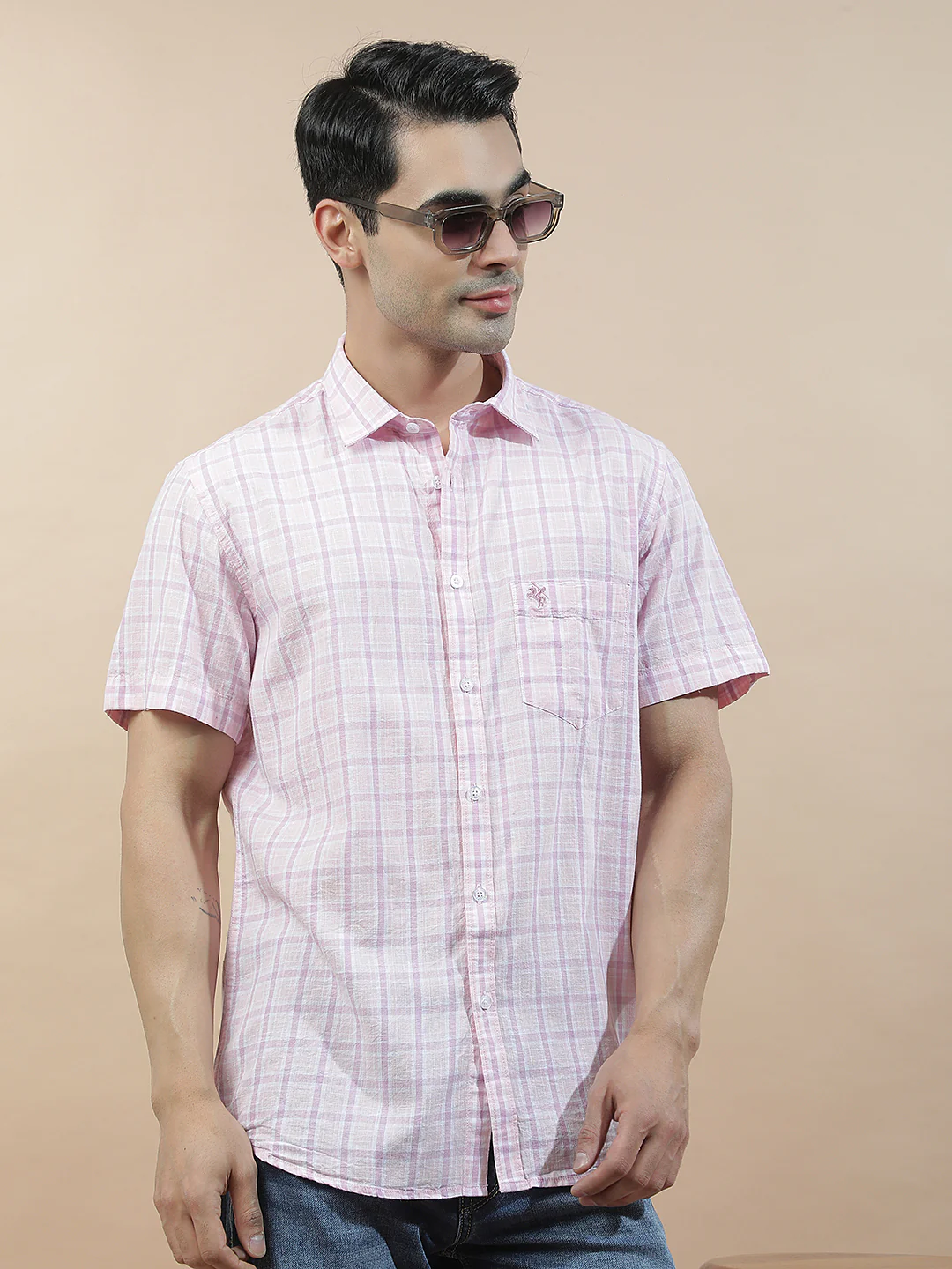 Casual Shirt for Men l Breathable & Soft with Color Fastness Slim Fit Cotton-Linen Fabric Checkered Pattern - Image 2