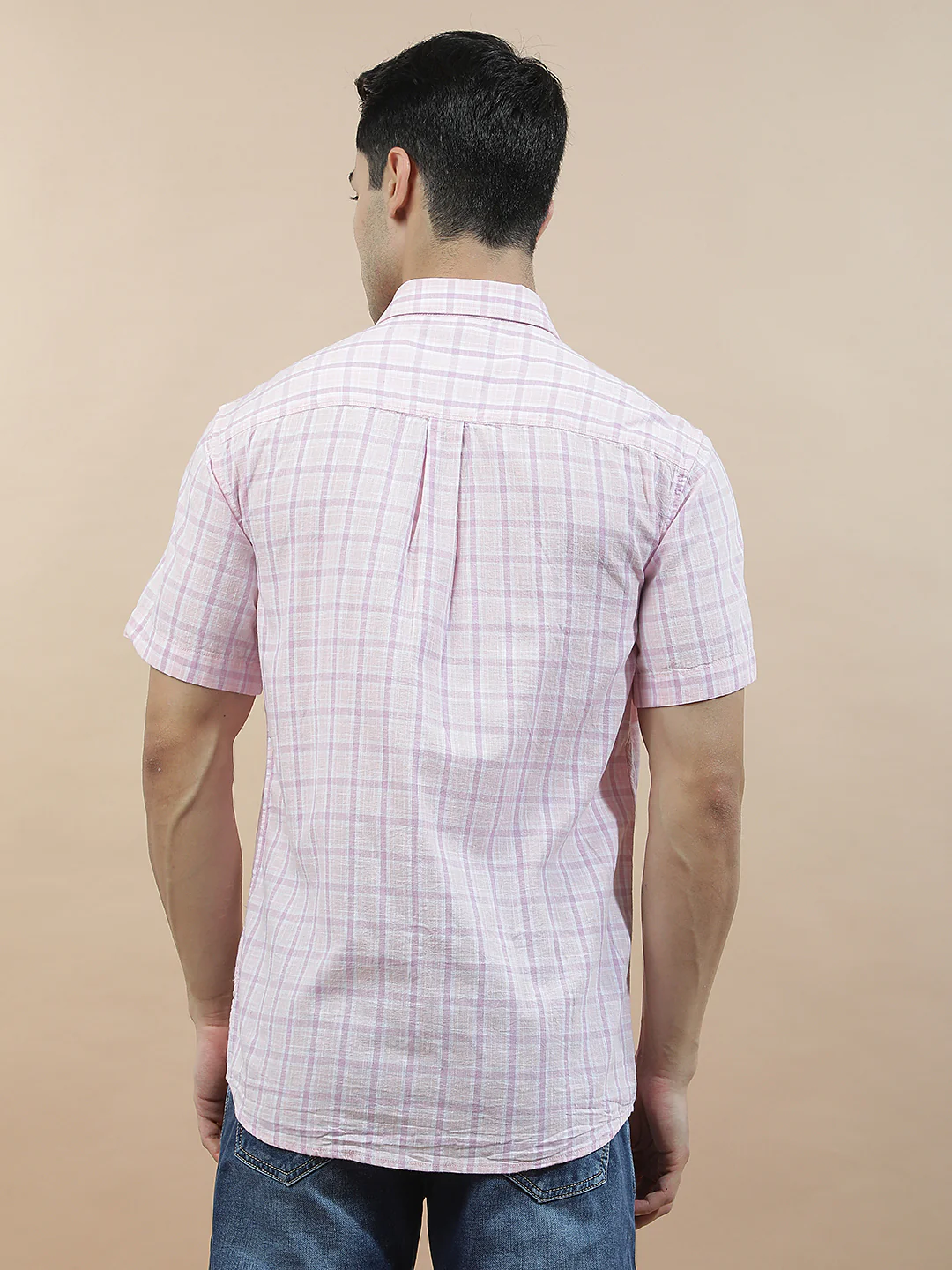 Casual Shirt for Men l Breathable & Soft with Color Fastness Slim Fit Cotton-Linen Fabric Checkered Pattern - Image 3