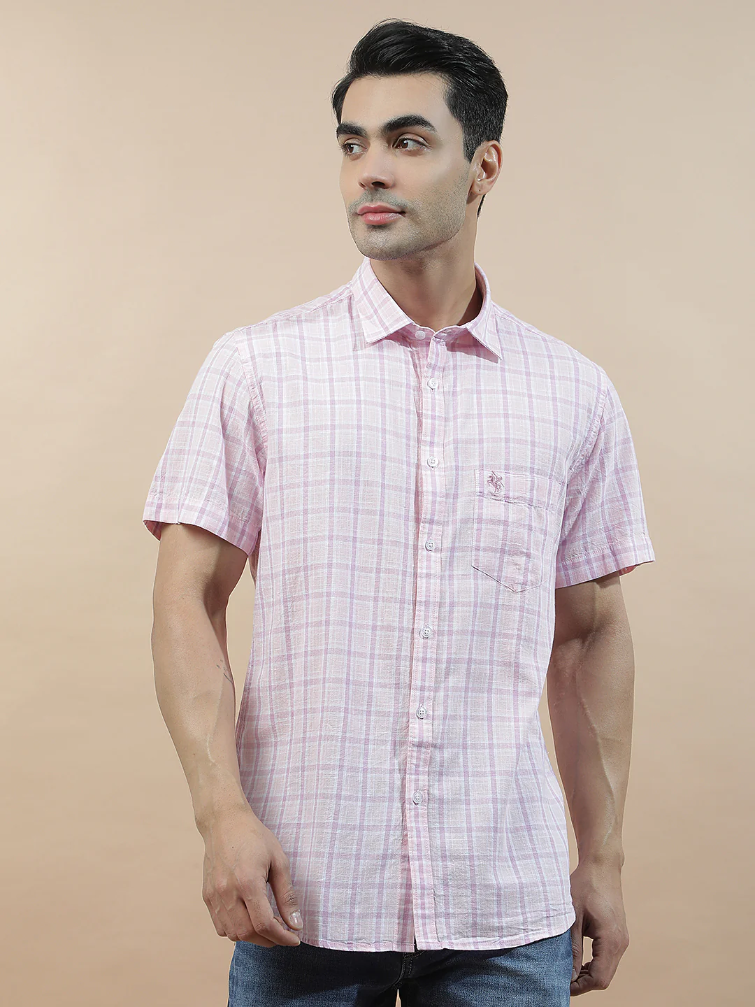 Casual Shirt for Men l Breathable & Soft with Color Fastness Slim Fit Cotton-Linen Fabric Checkered Pattern - Image 4