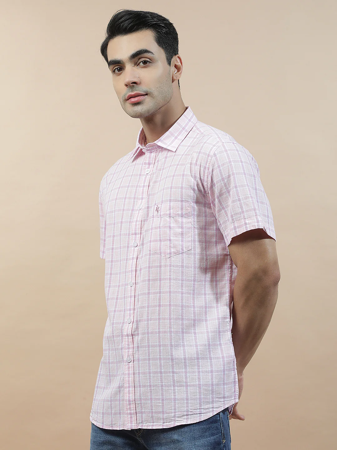 Casual Shirt for Men l Breathable & Soft with Color Fastness Slim Fit Cotton-Linen Fabric Checkered Pattern - Image 5