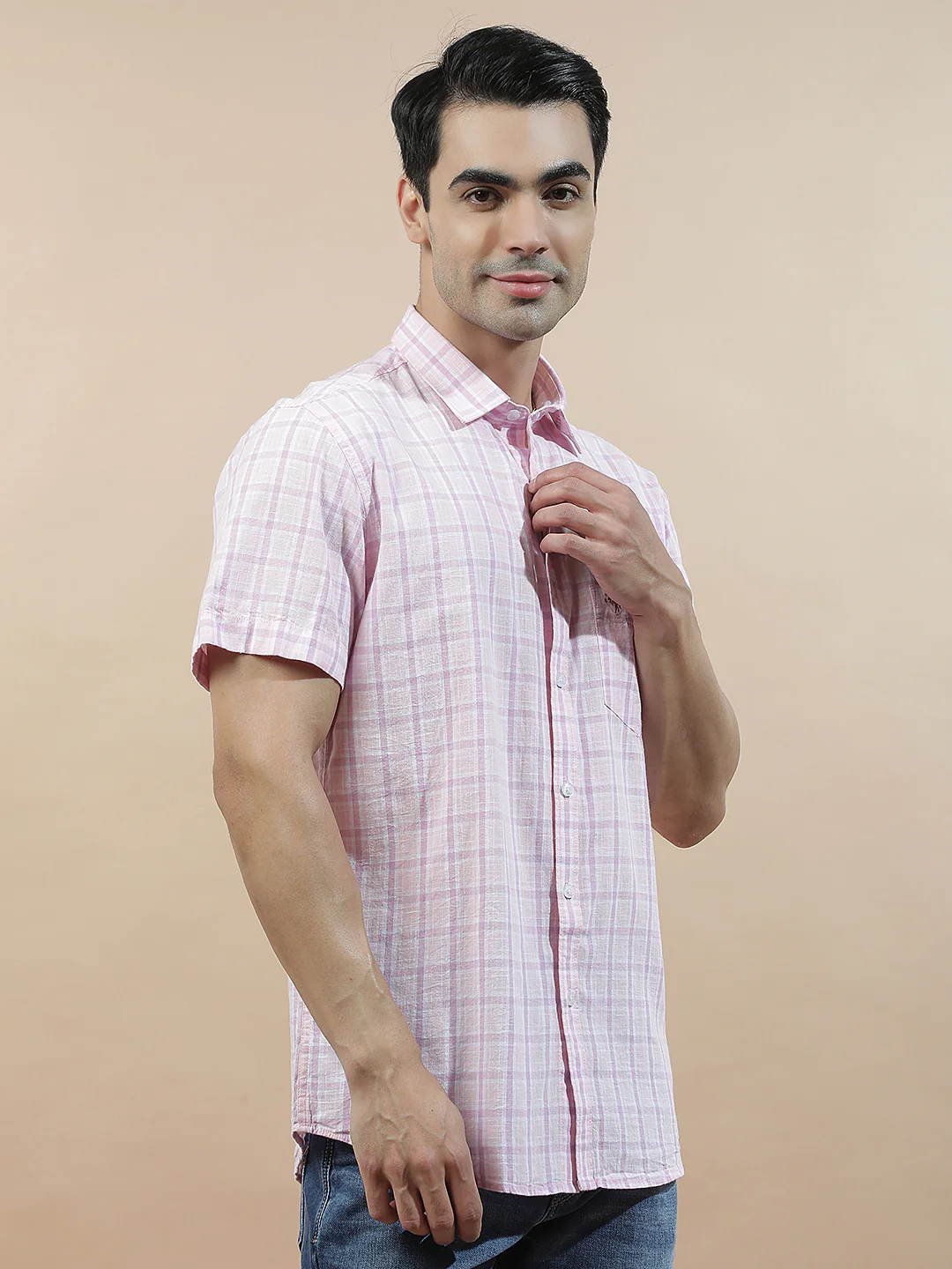 Casual Shirt for Men l Breathable & Soft with Color Fastness Slim Fit Cotton-Linen Fabric Checkered Pattern - Image 6