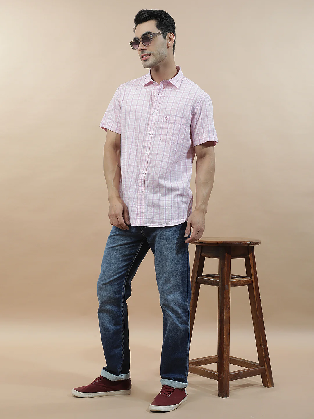 Casual Shirt for Men l Breathable & Soft with Color Fastness Slim Fit Cotton-Linen Fabric Checkered Pattern - Image 8