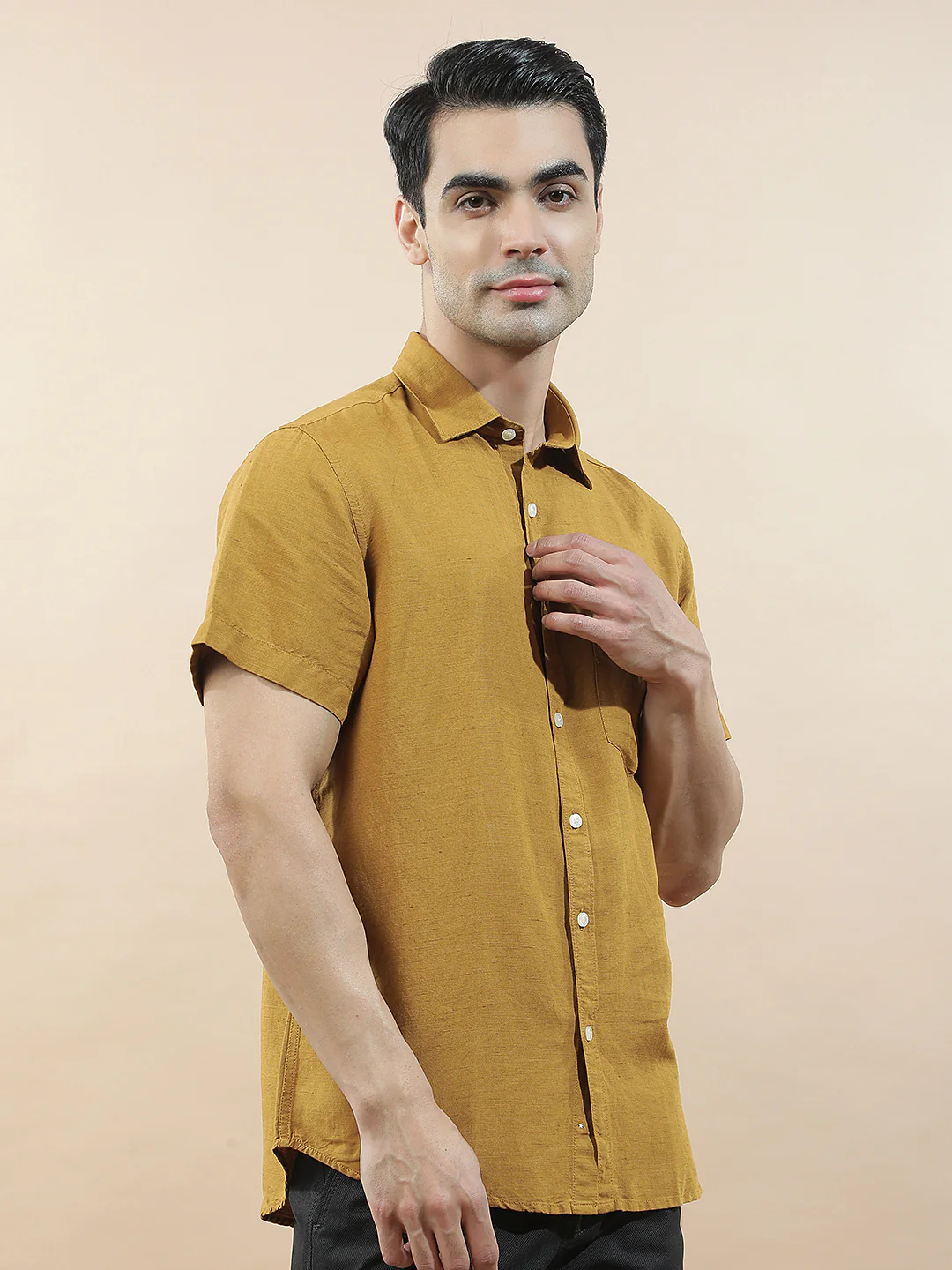 Casual Shirt for Men l Breathable & Soft with Color Fastness Slim Fit Cotton-Linen Fabric Checkered Pattern - Image 3