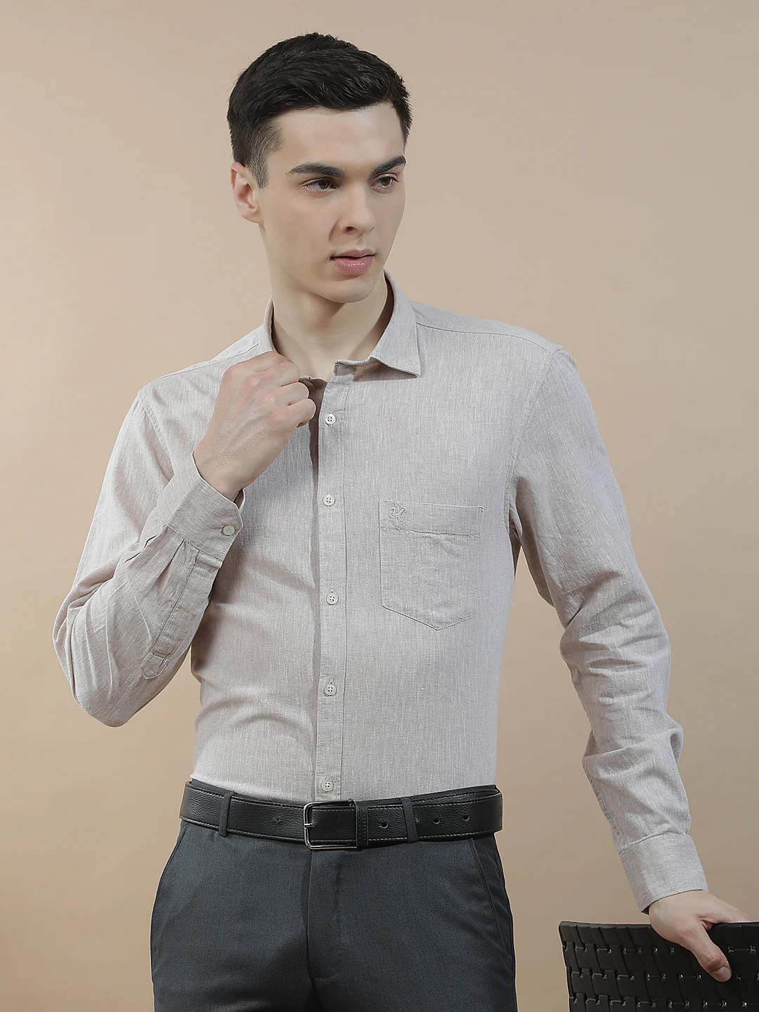 Casual Shirt for Men l Breathable & Soft with Color Fastness Slim Fit Cotton-Linen Fabric Solid Pattern - Image 2