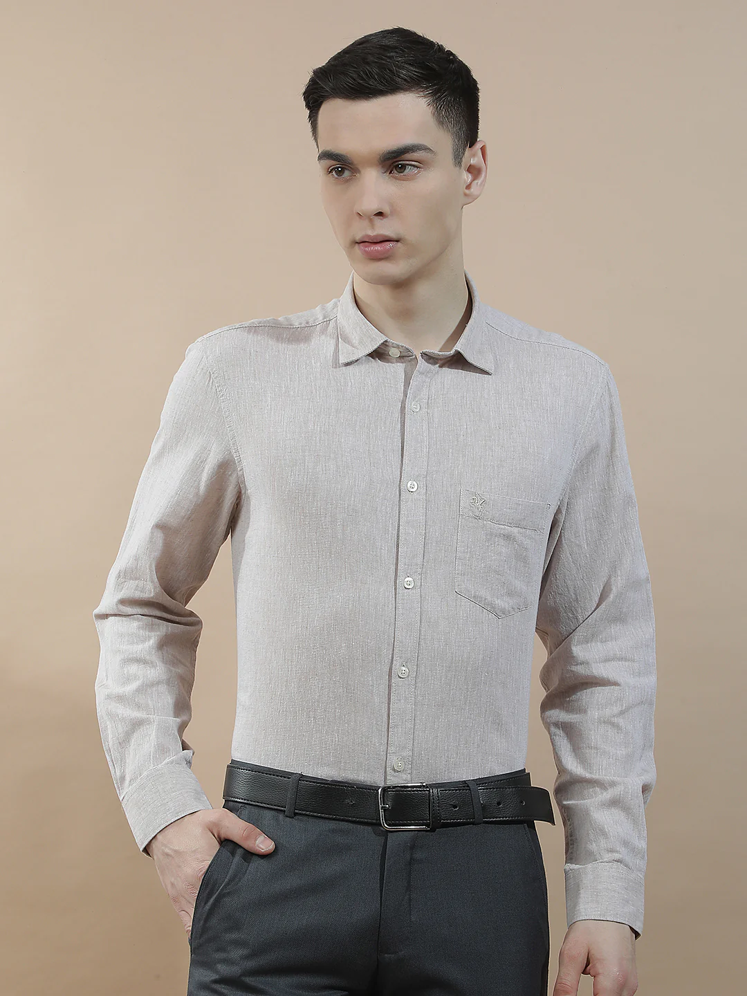 Casual Shirt for Men l Breathable & Soft with Color Fastness Slim Fit Cotton-Linen Fabric Solid Pattern - Image 4