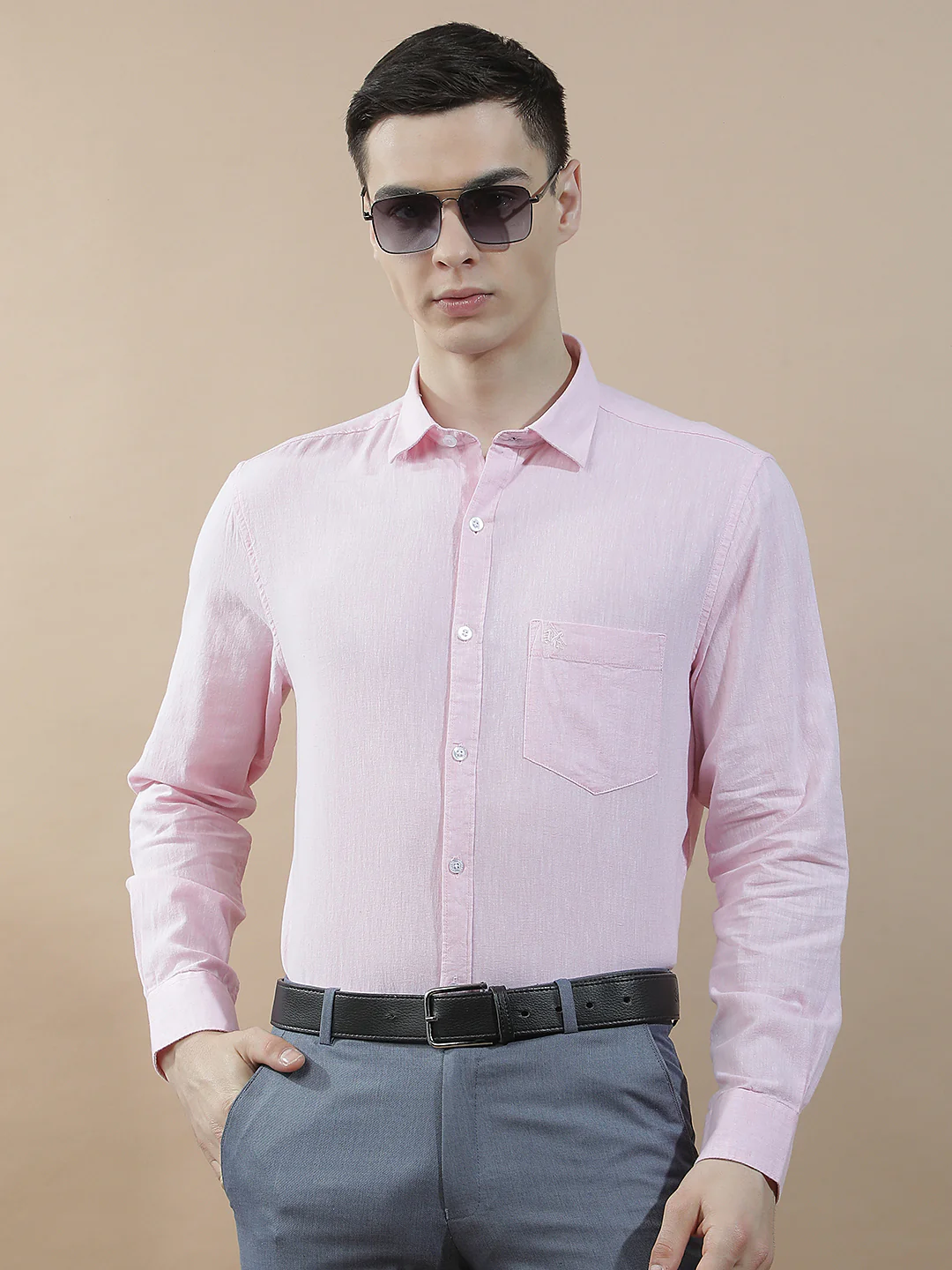Casual Shirt for Men l Breathable & Soft with Color Fastness Slim Fit Cotton-Linen Fabric Solid Pattern - Image 2
