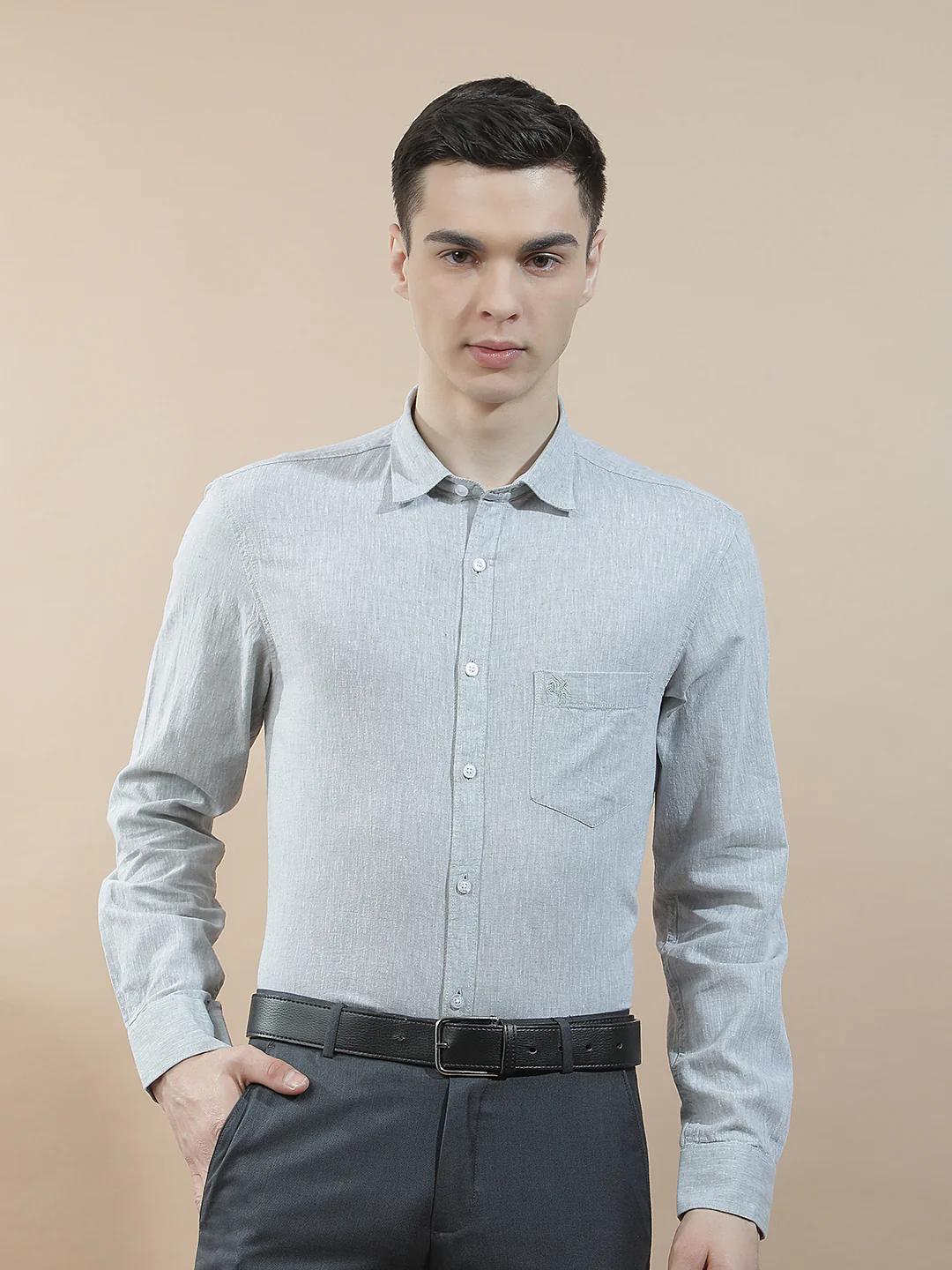 Casual Shirt for Men l Breathable & Soft with Color Fastness Slim Fit Cotton-Linen Fabric Solid Pattern - Image 4