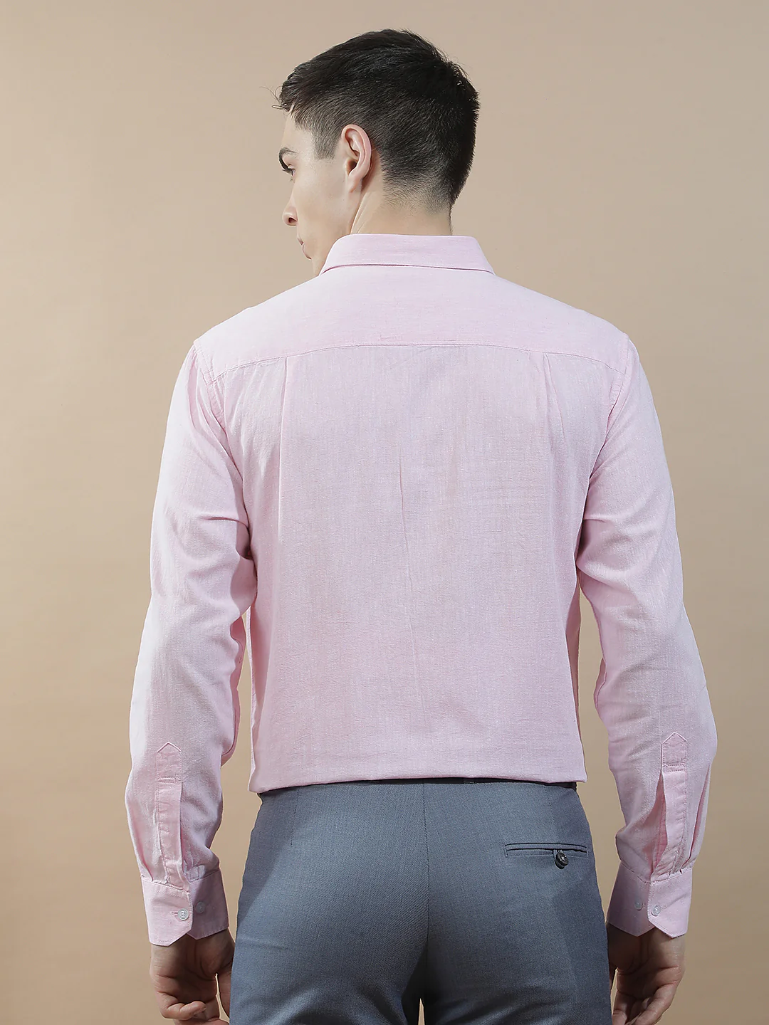 Casual Shirt for Men l Breathable & Soft with Color Fastness Slim Fit Cotton-Linen Fabric Solid Pattern - Image 3