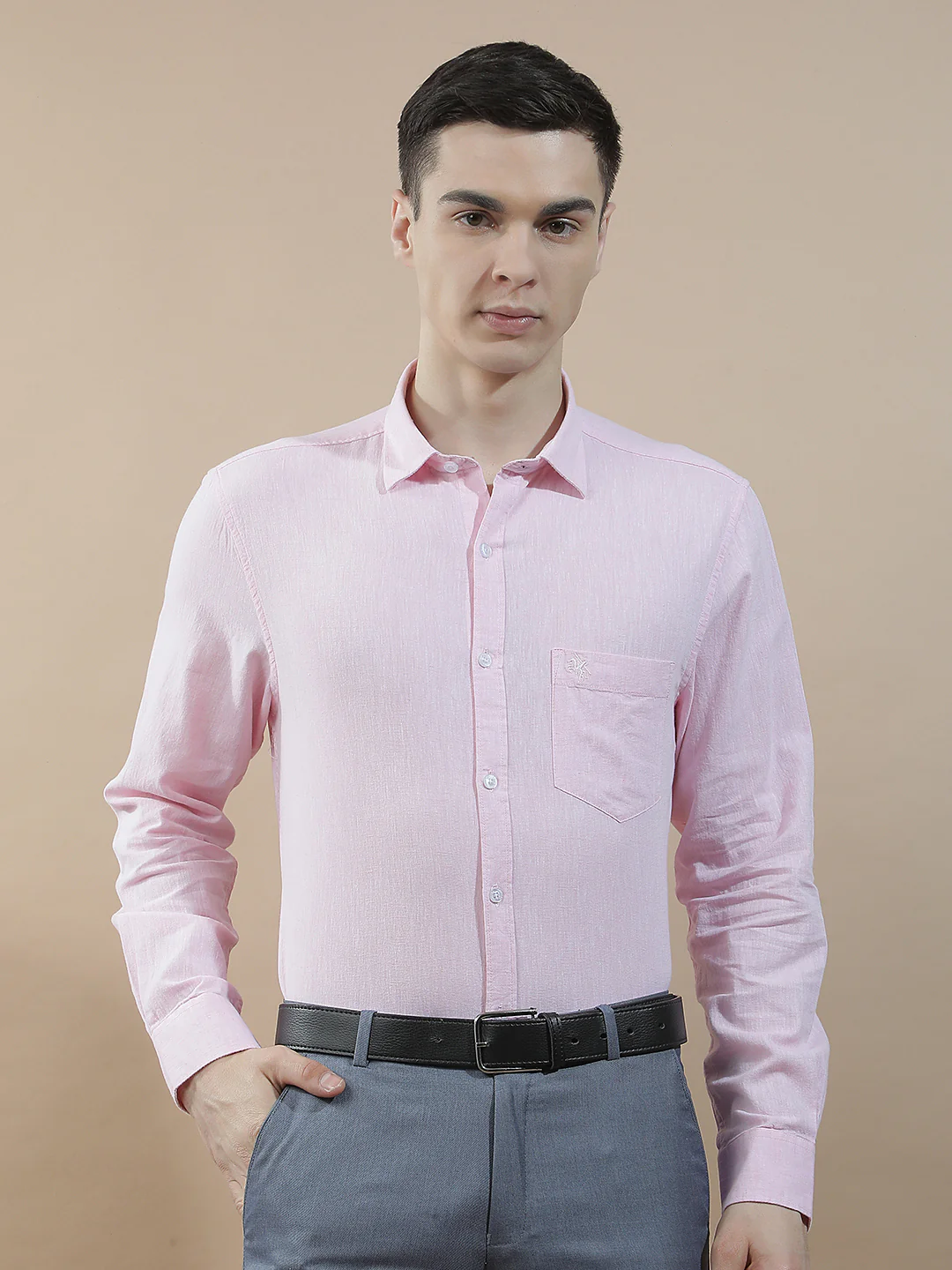 Casual Shirt for Men l Breathable & Soft with Color Fastness Slim Fit Cotton-Linen Fabric Solid Pattern - Image 4