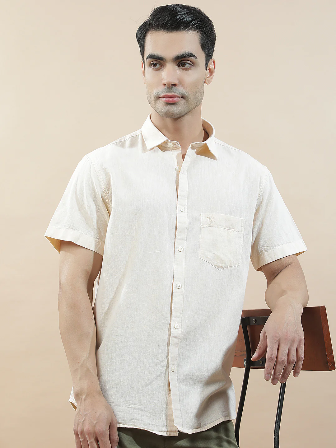 Casual Shirt for Men l Breathable & Soft with Color Fastness Slim Fit Cotton-Linen Fabric Solid Pattern - Image 2