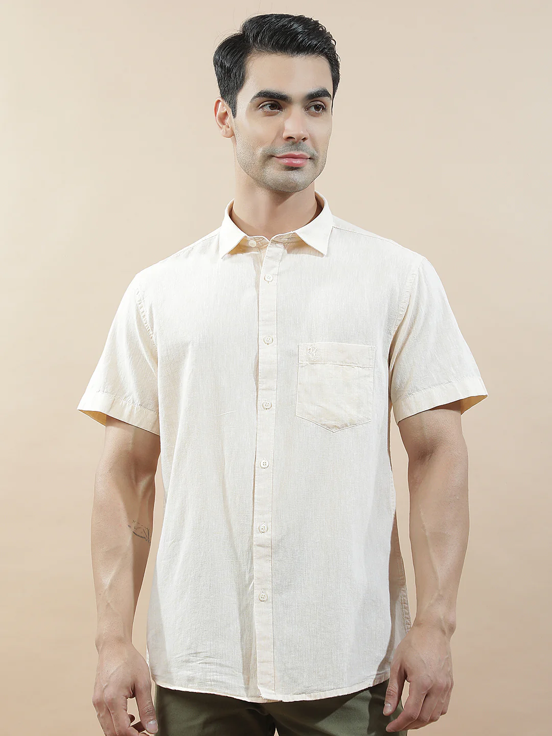 Casual Shirt for Men l Breathable & Soft with Color Fastness Slim Fit Cotton-Linen Fabric Solid Pattern - Image 4