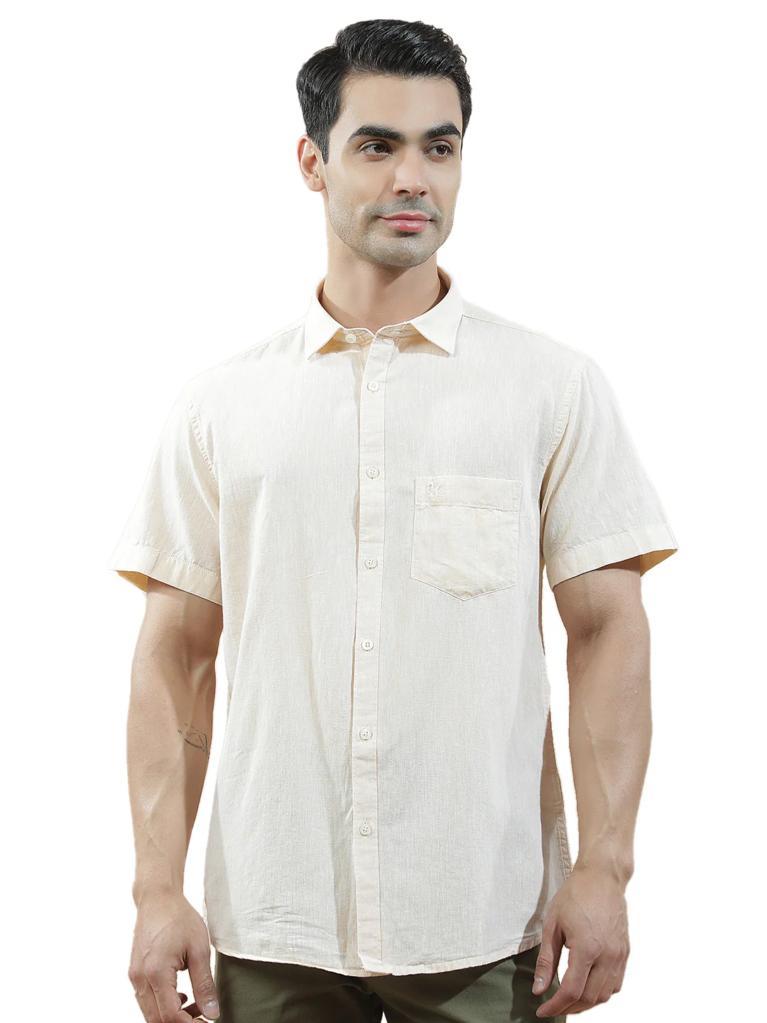 Casual Shirt for Men l Breathable & Soft with Color Fastness Slim Fit Cotton-Linen Fabric Solid Pattern - Image 5