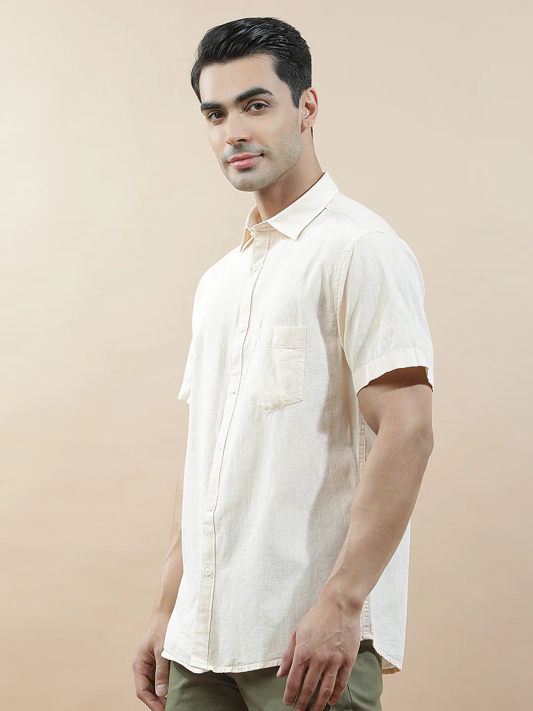 Casual Shirt for Men l Breathable & Soft with Color Fastness Slim Fit Cotton-Linen Fabric Solid Pattern - Image 6