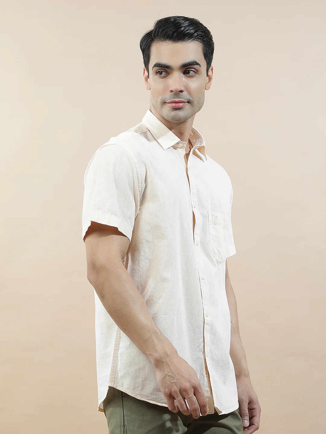 Casual Shirt for Men l Breathable & Soft with Color Fastness Slim Fit Cotton-Linen Fabric Solid Pattern - Image 7