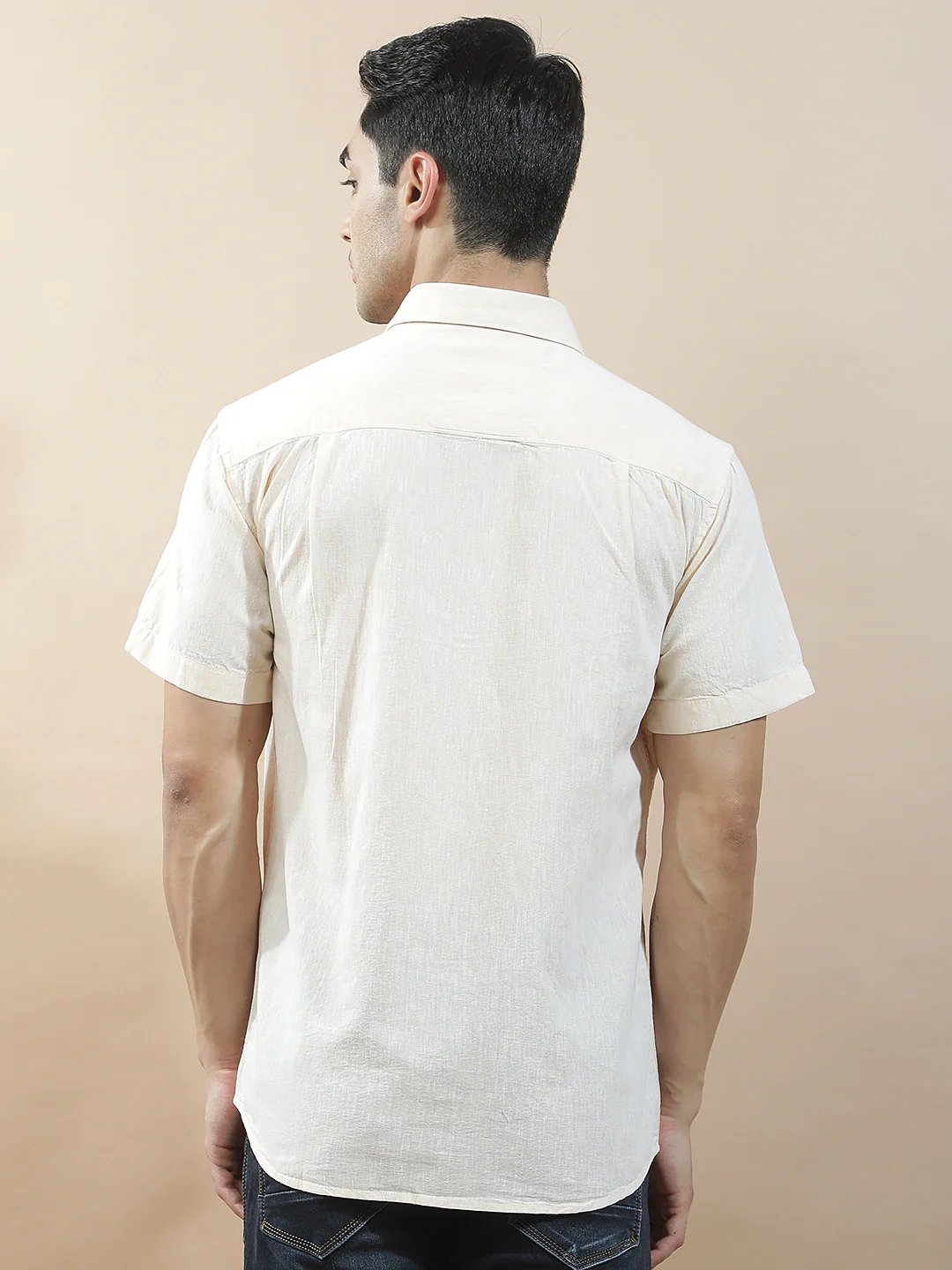 Casual Shirt for Men l Breathable & Soft with Color Fastness Slim Fit Cotton-Linen Fabric Solid Pattern - Image 4