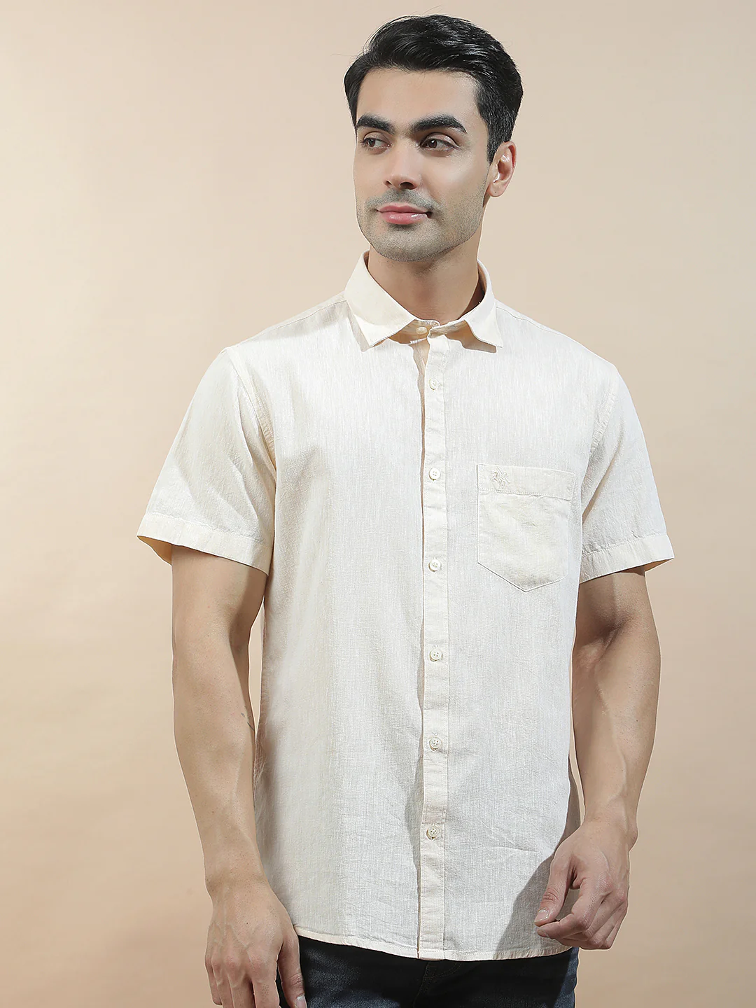 Casual Shirt for Men l Breathable & Soft with Color Fastness Slim Fit Cotton-Linen Fabric Solid Pattern - Image 5