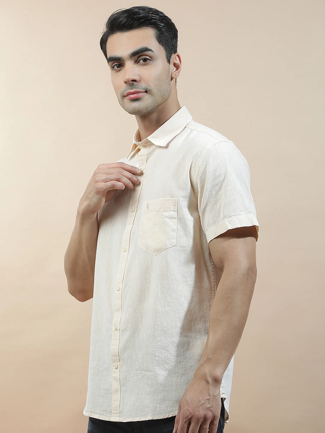 Casual Shirt for Men l Breathable & Soft with Color Fastness Slim Fit Cotton-Linen Fabric Solid Pattern - Image 6