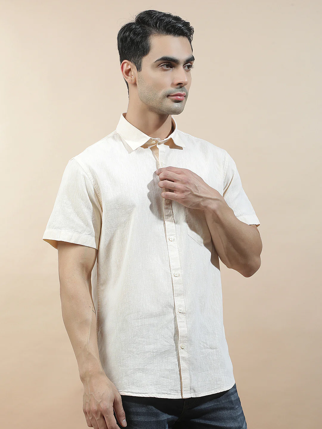 Casual Shirt for Men l Breathable & Soft with Color Fastness Slim Fit Cotton-Linen Fabric Solid Pattern - Image 7