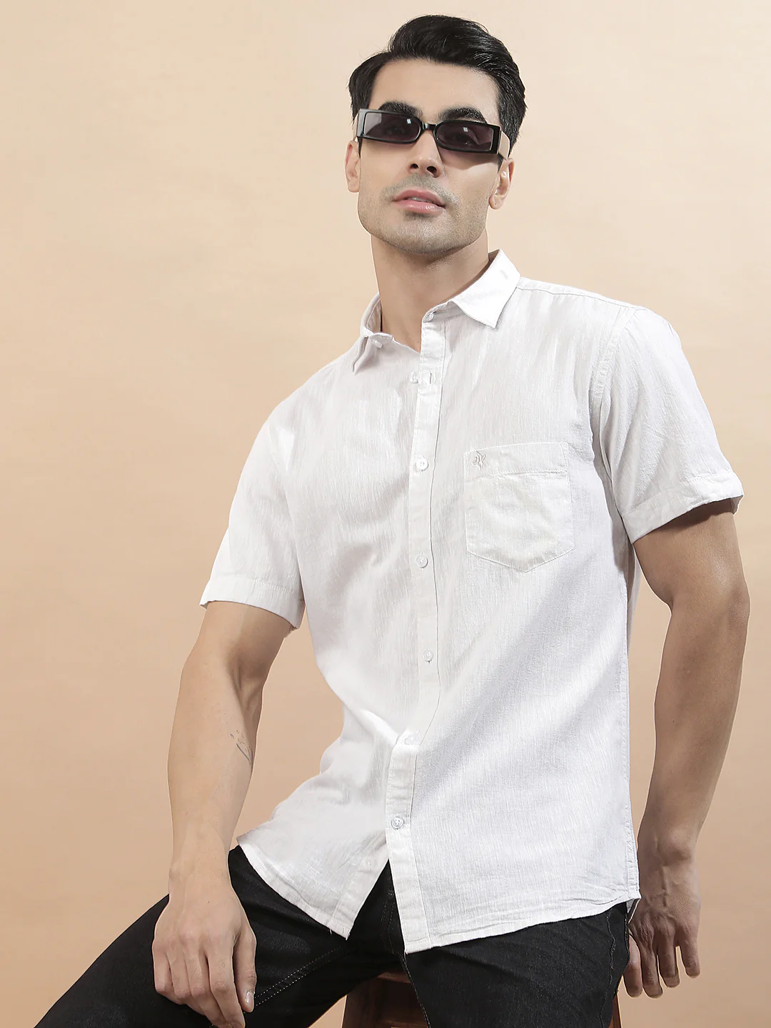 Casual Shirt for Men l Breathable & Soft with Color Fastness Slim Fit Cotton-Linen Fabric Solid Pattern - Image 2