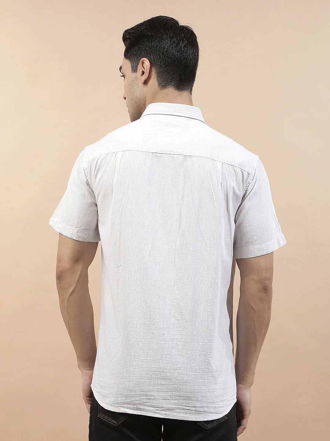 Casual Shirt for Men l Breathable & Soft with Color Fastness Slim Fit Cotton-Linen Fabric Solid Pattern - Image 3