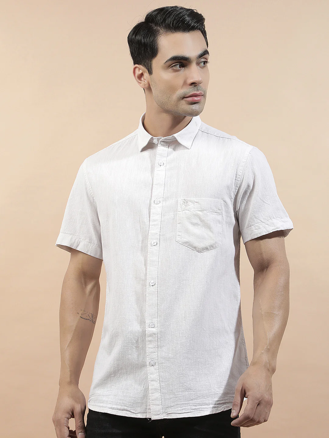 Casual Shirt for Men l Breathable & Soft with Color Fastness Slim Fit Cotton-Linen Fabric Solid Pattern - Image 4