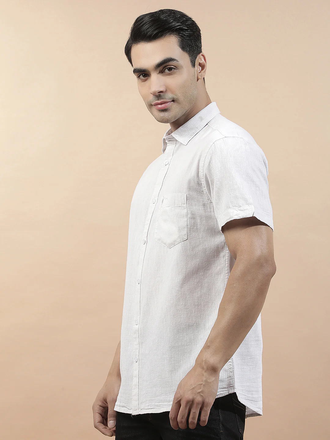 Casual Shirt for Men l Breathable & Soft with Color Fastness Slim Fit Cotton-Linen Fabric Solid Pattern - Image 5