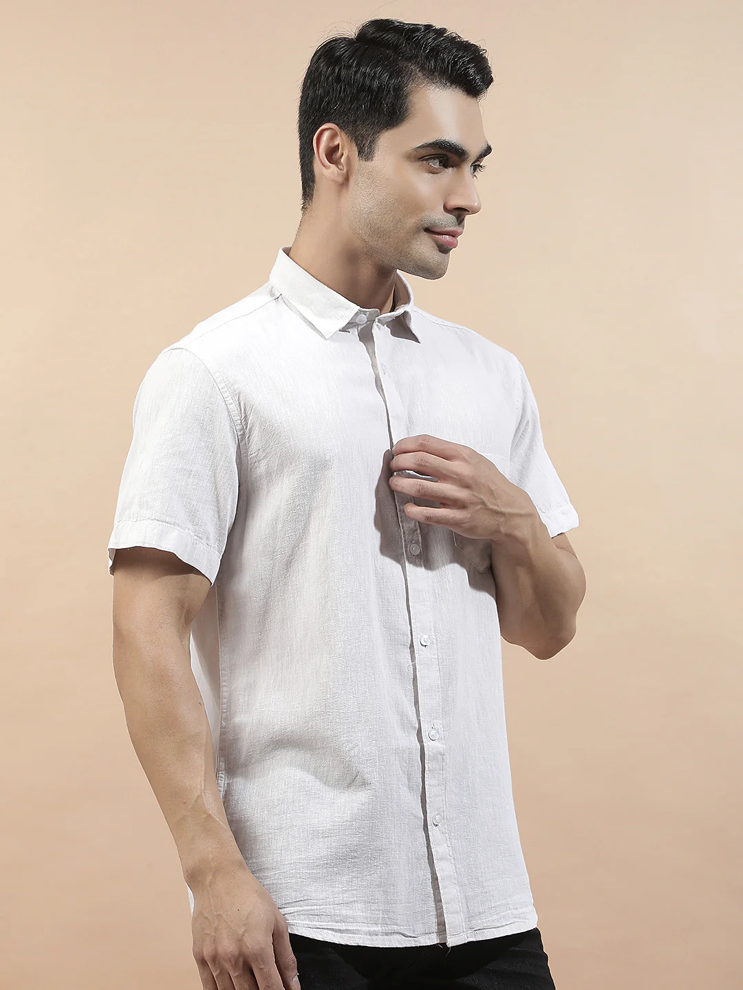 Casual Shirt for Men l Breathable & Soft with Color Fastness Slim Fit Cotton-Linen Fabric Solid Pattern - Image 6