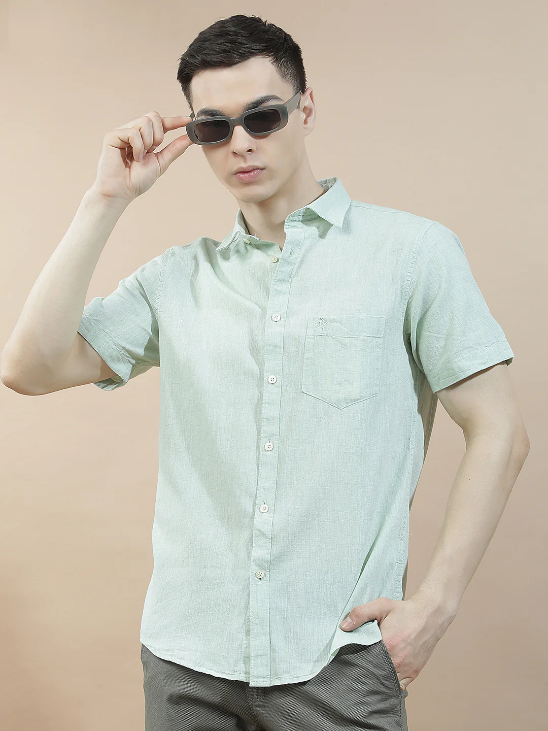 Casual Shirt for Men l Breathable & Soft with Color Fastness Slim Fit Cotton-Linen Fabric Solid Pattern - Image 3