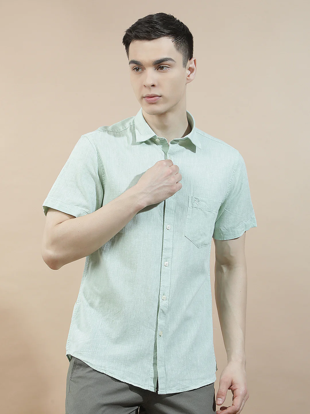 Casual Shirt for Men l Breathable & Soft with Color Fastness Slim Fit Cotton-Linen Fabric Solid Pattern - Image 5