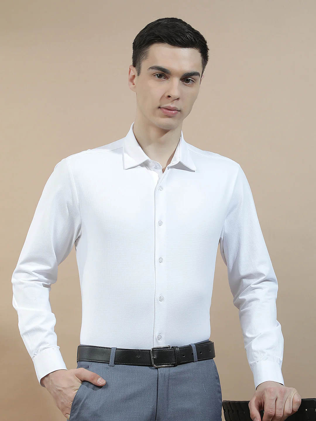 Casual Shirt for Men l Breathable & Soft with Color Fastness Slim Fit Polyester Stretch Fabric Self Design Pattern - Image 4