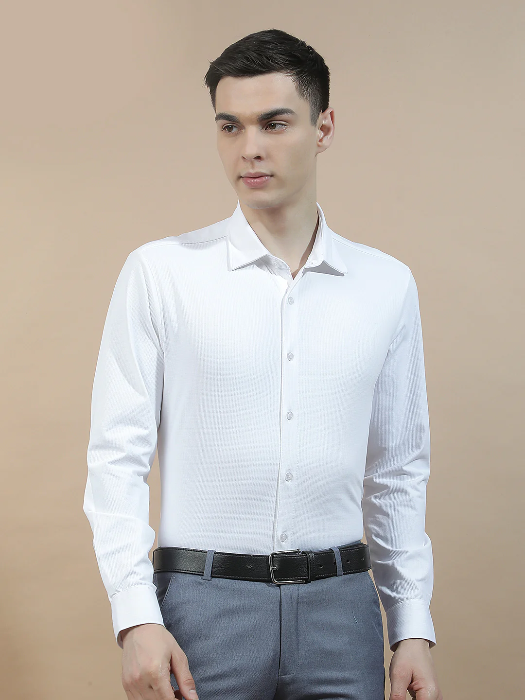 Casual Shirt for Men l Breathable & Soft with Color Fastness Slim Fit Polyester Stretch Fabric Self Design Pattern - Image 6