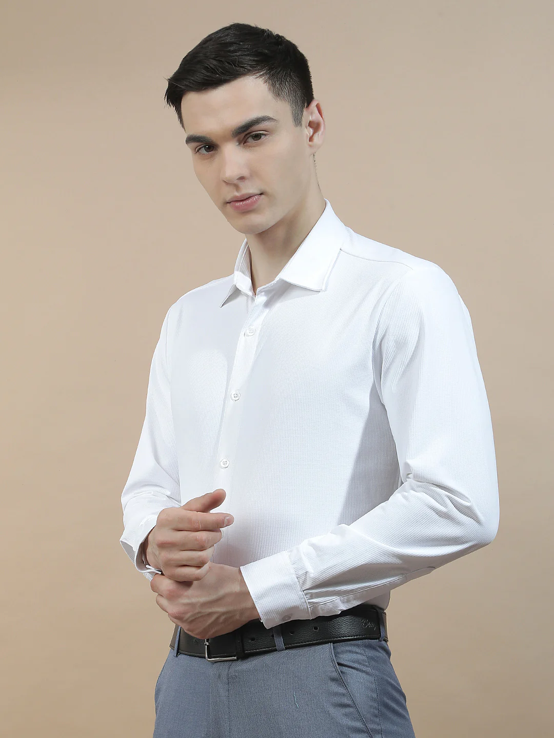 Casual Shirt for Men l Breathable & Soft with Color Fastness Slim Fit Polyester Stretch Fabric Self Design Pattern - Image 7