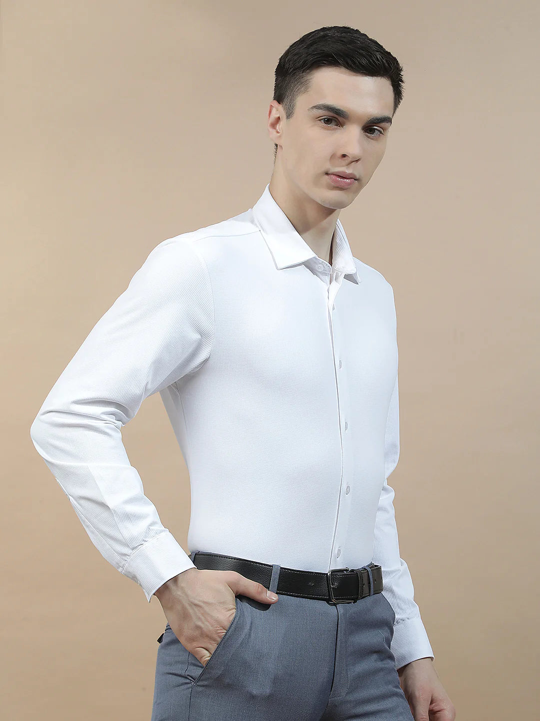 Casual Shirt for Men l Breathable & Soft with Color Fastness Slim Fit Polyester Stretch Fabric Self Design Pattern - Image 8
